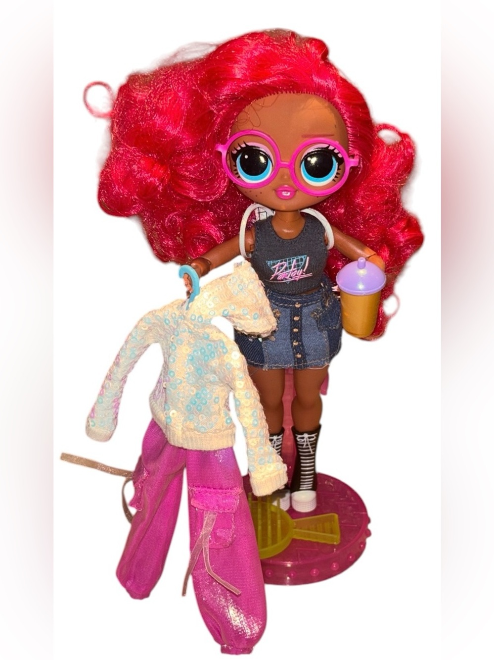 Stylish Pink-Haired Doll with Denim Outfit